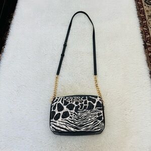 Michael Kors MK Monogram Black and White Animal Print Small Crossbody Bag
